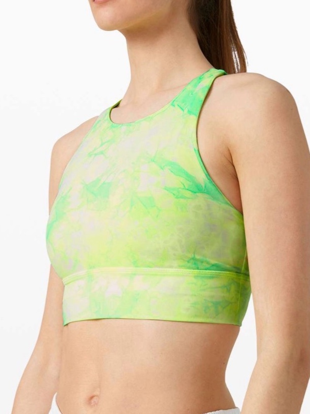 Lululemon Energy Bra High Neck Long Line Shibori – Neon Green Tie Dye